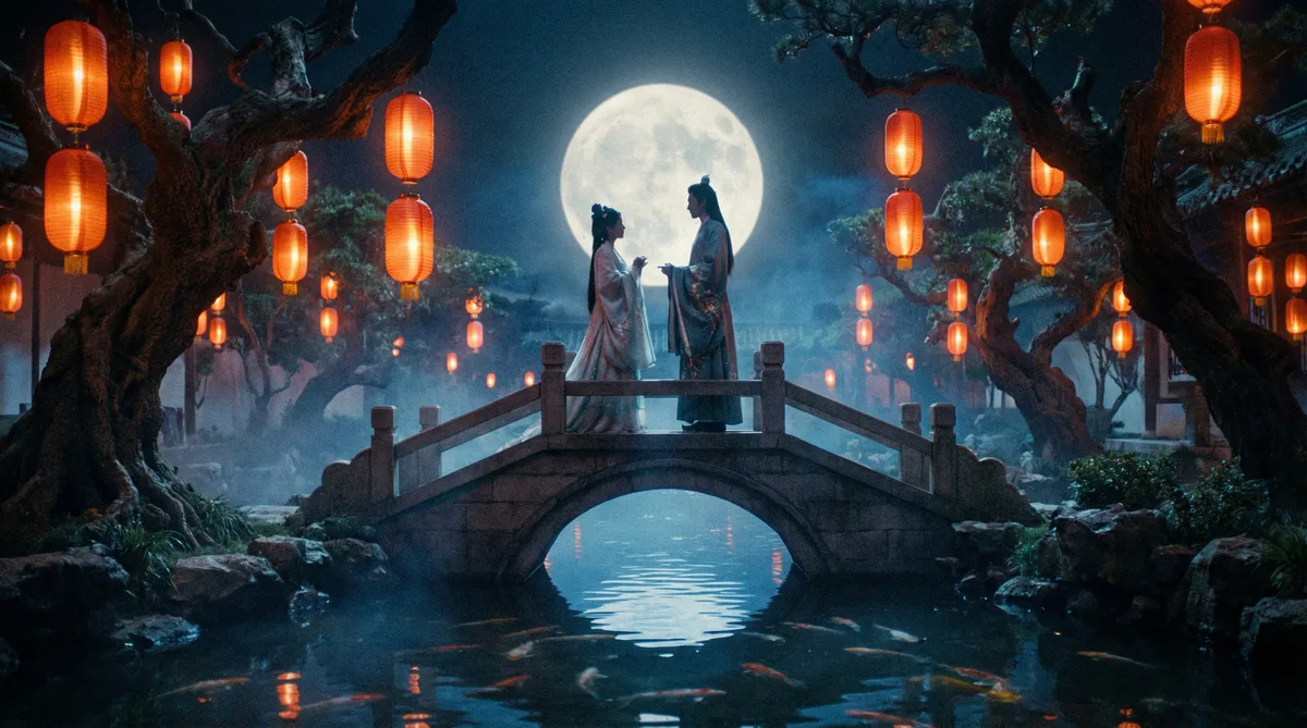 福利姬古典爱情片拍摄剧照-月下花园场景